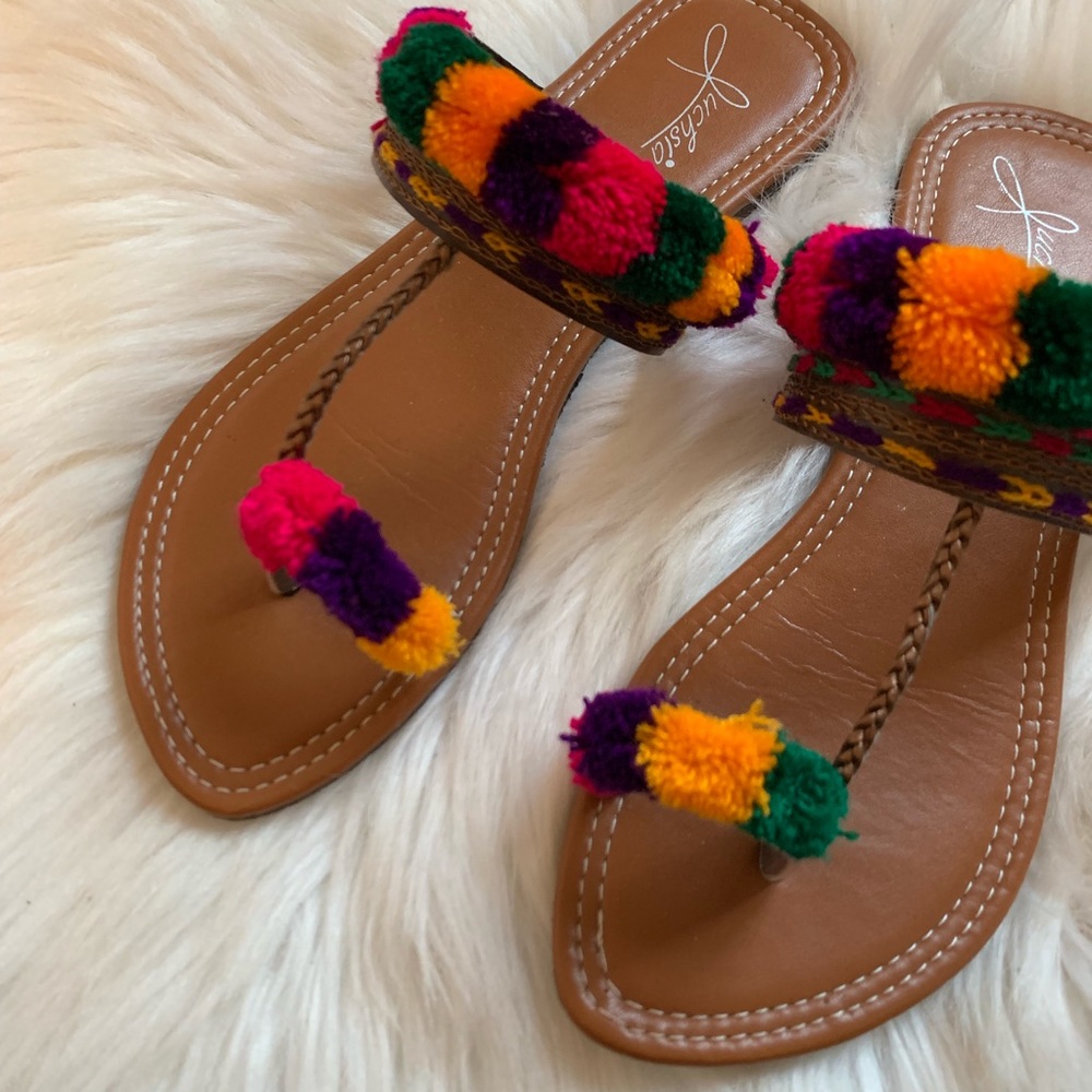 Handcrafted Rainbow Flat Sandals - image 3